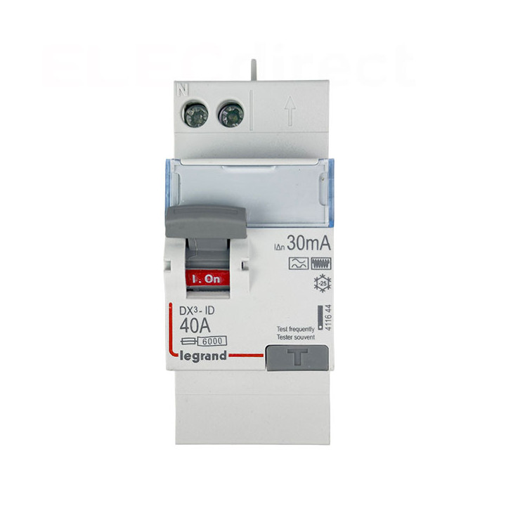LEGRAND - Interrupteur différentiel - DX3 - 2P - 40A - 30mA - Type F - Départ Haut Auto - Réf : 411644