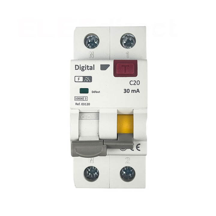 Digital Electric - Disjoncteur Différentiel 2P - 20A - 30mA Type F - 10kA - Réf : 03120