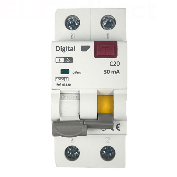 Digital Electric - Disjoncteur Différentiel 2P - 20A - 30mA Type F - 10kA - Réf : 03120