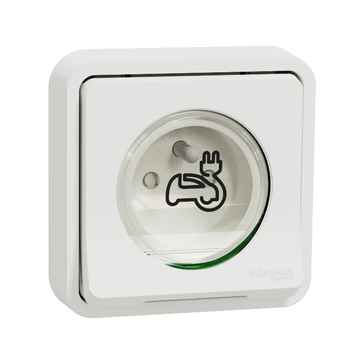 Schneider - Mureva Styl - Prise courant 2P+T - Renforcée pour VE - Encastré - IP55/IK08 - Blanc- Ref : MUR39011