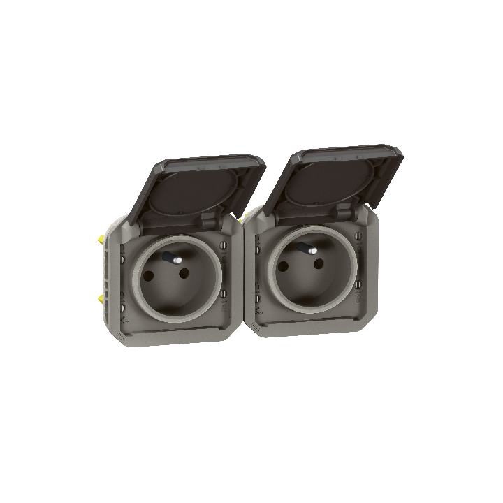 Legrand - Plexo - Double prise 2P+T - 16A - 250V - composable - précâblée - horizontale - IP55/IK08 - Anthracite - Réf : 069842L