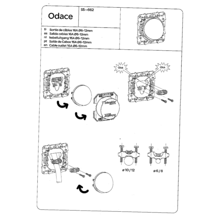 Schneider - Odace 2011 - LOT de 5 Sorties de câble - Fixation VIS - Ref. : S520662x5
