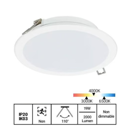 Philips - Downlight LED Ø200 - Blanc - 19W - 3CCT - BBC - Angle 110° - 3000/4000/6500K - Réf : 464452