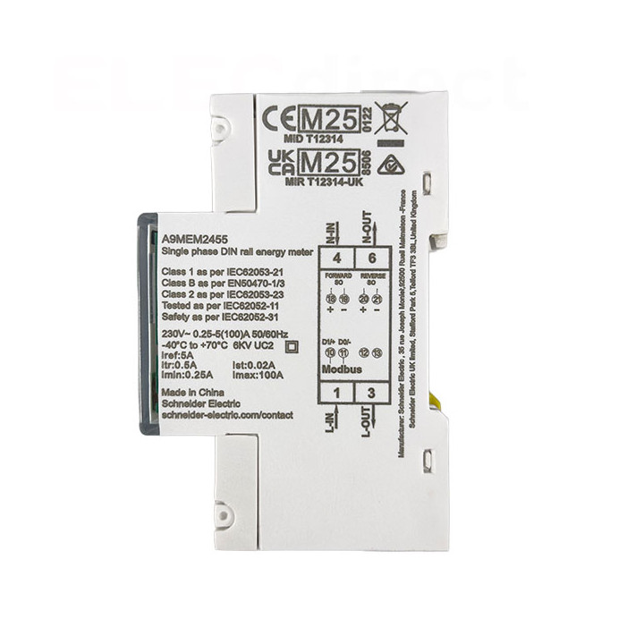Schneider - Acti9 iEM - compteur d'énergie mono - 100A - MID - afficheur Modbus - Réf : A9MEM2455