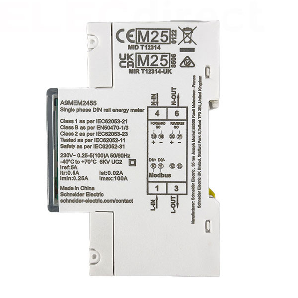 Schneider - Acti9 iEM - compteur d'énergie mono - 100A - MID - afficheur Modbus - Réf : A9MEM2455