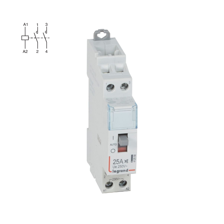 Legrand - Contacteur de puissance JOUR/NUIT bipolaire 230V silencieux - 25A - 2F - Réf : 412558