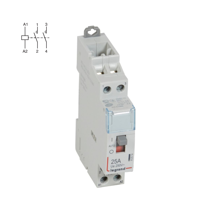 Legrand - Contacteur de puissance -  bobine 24V AC - 2F - 25A - à commande manuelle - Réf : 412514