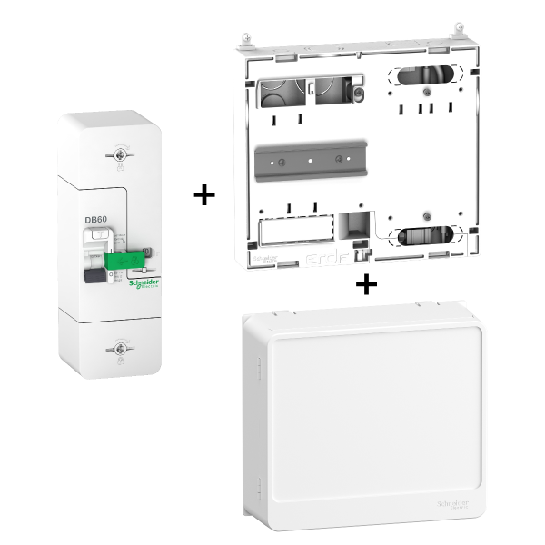 Schneider - Disjoncteur de branchement EDF + platine + habillage + porte - R9FT645+R9H13206+R9H13418