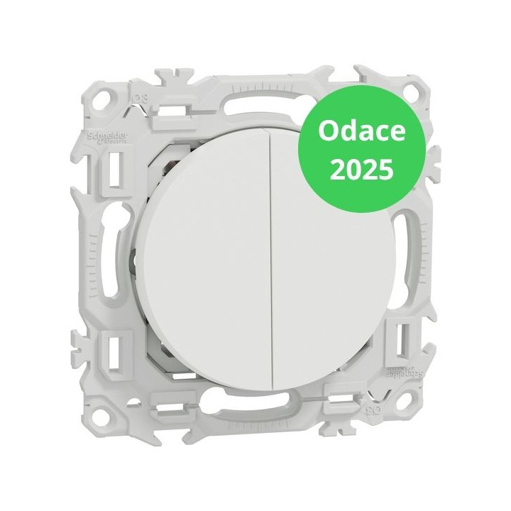 Schneider - Odace 2025 - double va-et-vient ou poussoir - 10AX - blanc craie - Réf : S920214