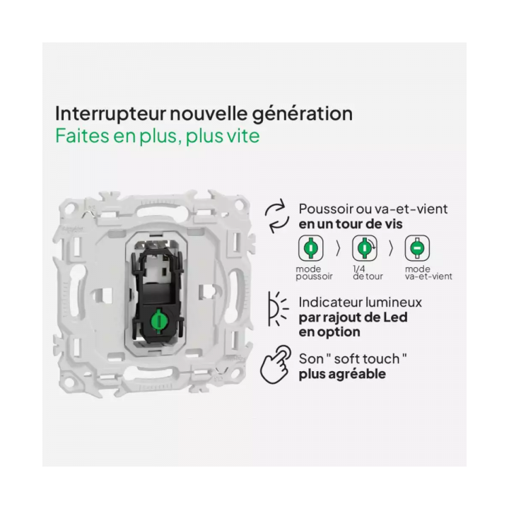 Schneider - Odace 2025 - double va-et-vient ou poussoir - 10AX - blanc craie - Réf : S920214