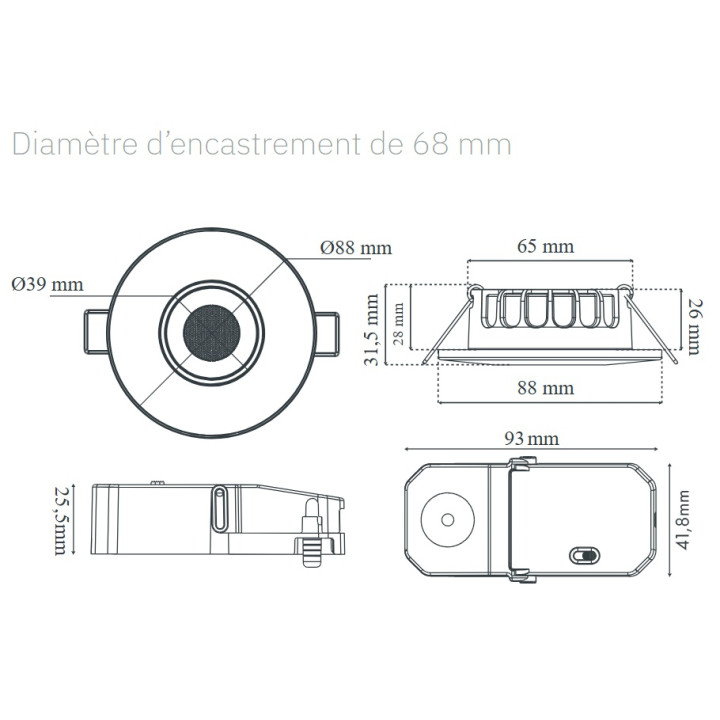 SOLUM - Spot LED Ø68 Dimmable blanc - 6W - IP65 - BBC - Angle 60° - 4000K - 850lm - Réf : S0010640D
