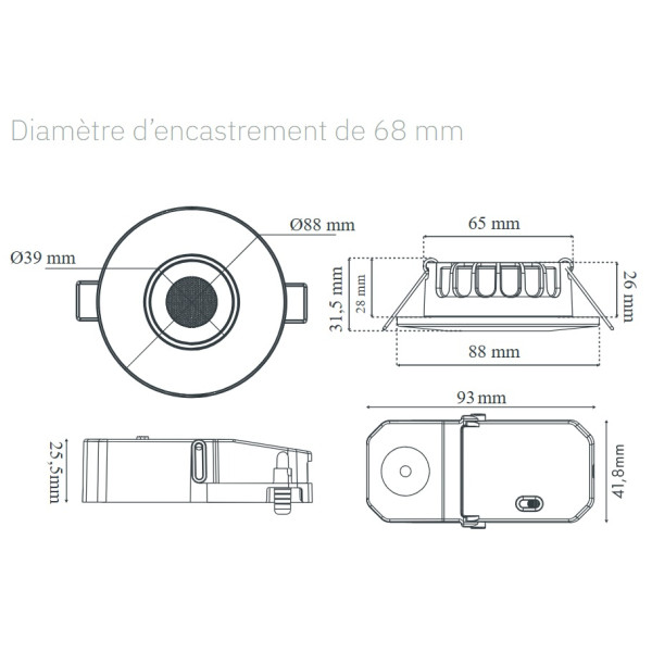 SOLUM - Spot LED Ø68 Dimmable blanc - 6W - IP65 - BBC - Angle 60° - 4000K - 850lm - Réf : S0010640D