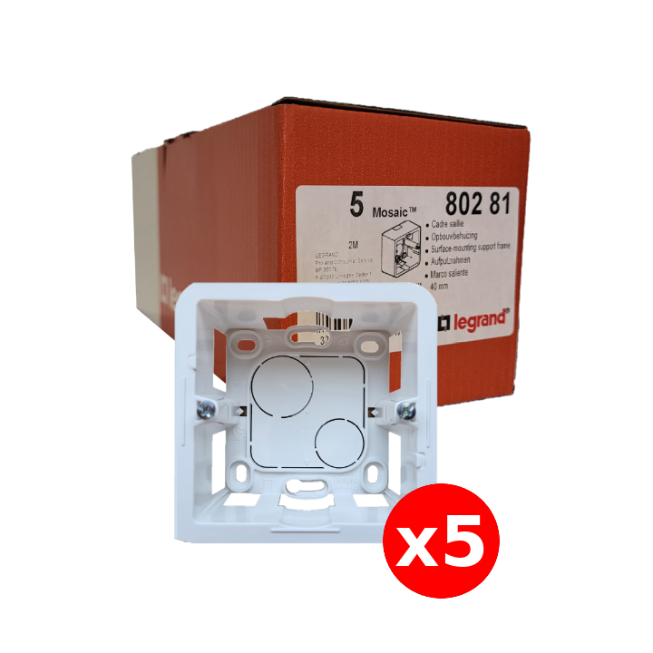 LEGRAND - Mosaic - LOT de 5 Cadres saillie 1 poste - prof 40 - 2 modules - Réf : 080281x5