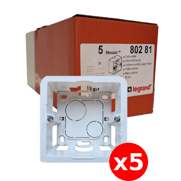 LEGRAND - Mosaic - LOT de 5 Cadres saillie 1 poste - prof 40 - 2 modules - Réf : 080281x5