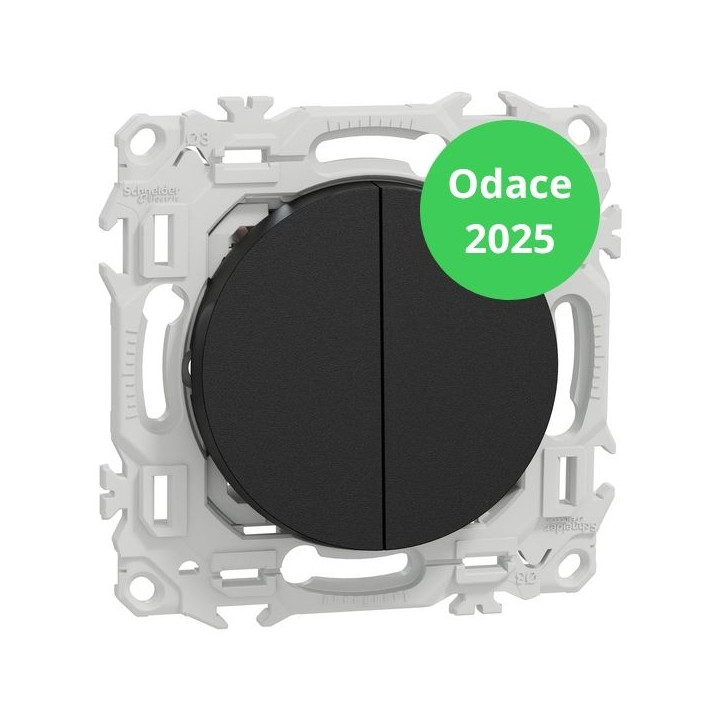 Schneider - Odace 2025 - double va-et-vient ou poussoir - 10AX - noir onyx - Réf : S940214
