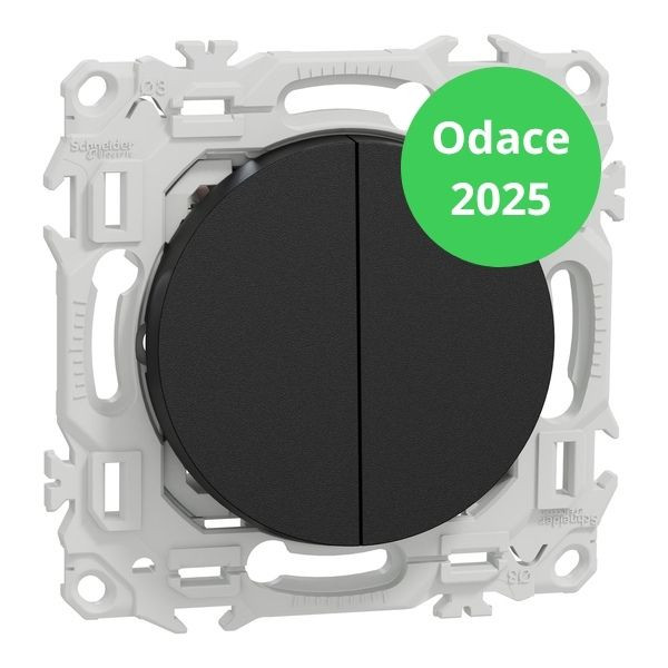 Schneider - Odace 2025 - double va-et-vient ou poussoir - 10AX - noir onyx - Réf : S940214