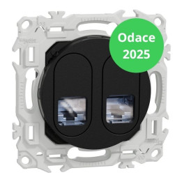 Schneider - Odace 2025 - prise double RJ45 - Cat6 STP grade 2TV min à grade 3TV - noir onyx - Réf : S940486