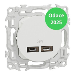 Schneider - Odace 2025 - chargeur double USB type C+C - 21W Power Delivery - blanc craie - Réf : S920401