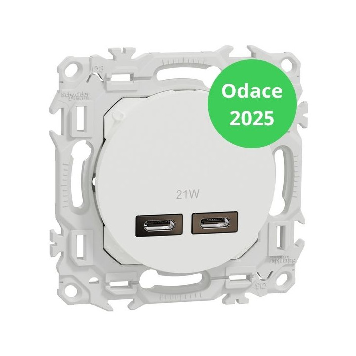 Schneider - Odace 2025 - chargeur double USB type C+C - 21W Power Delivery - blanc craie - Réf : S920401