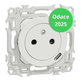 Schneider - Odace 2025 - prise 2P+T affleurante + chargeur USB-C 18W Power Delivery - blanc craie - Réf : S920042