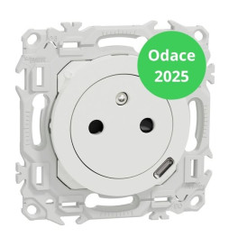 Schneider - Odace 2025 - Prise 2P+T affleurante + chargeur USB-C 18W Power Delivery - Blanc craie