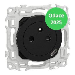 Schneider - Odace 2025 - prise 2P+T affleurante + chargeur USB-C 18W Power Delivery - noir onyx - Réf : S940042
