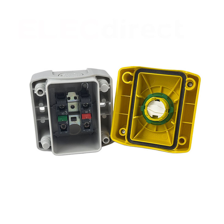 Schneider - boite jaune arrêt urgence rouge - pousser tourner - 1F+1O - Ø40 - Réf : XALK178E
