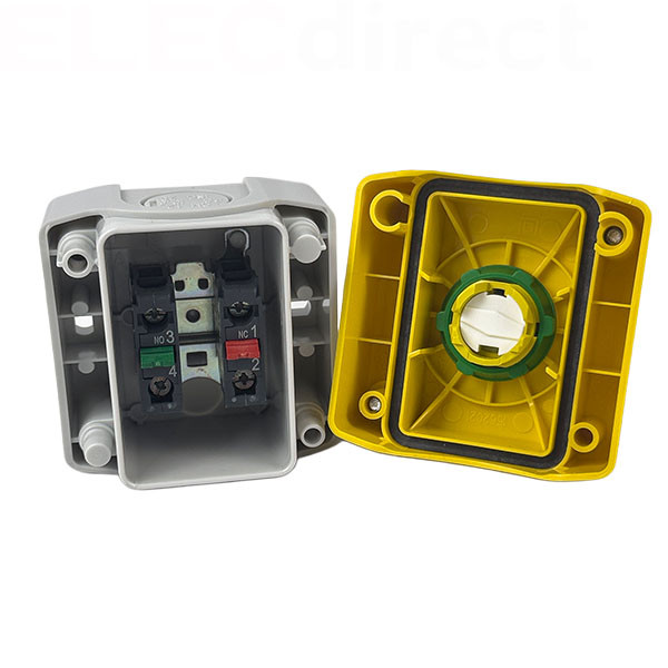 Schneider - boite jaune arrêt urgence rouge - pousser tourner - 1F+1O - Ø40 - Réf : XALK178E