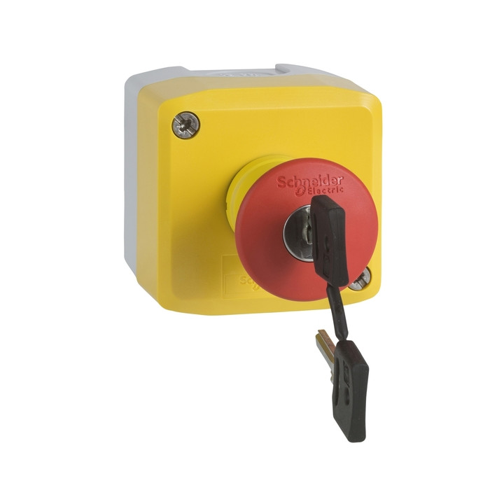 Schneider - Harmony boite jaune - 1 arrêt d'urgence rouge Ø40 déverrouillage à clé - 1F+1O - Réf : XALK188E