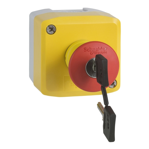 Schneider - Harmony boite jaune - 1 arrêt d'urgence rouge Ø40 déverrouillage à clé - 1F+1O - Réf : XALK188E