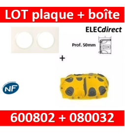 Legrand Dooxie - Plaque 2 postes + Boîte Batibox BBC Legrand 2 postes - Hor/vert - 600802+080032