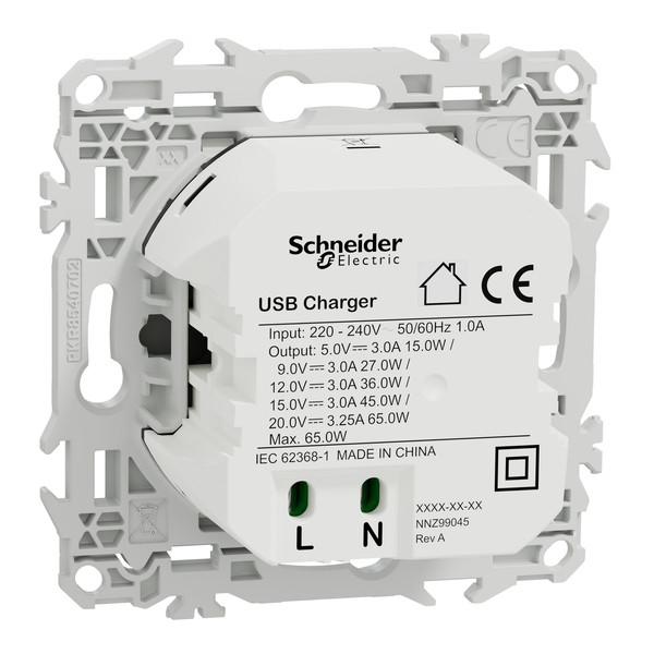 Schneider - Odace 2025 - chargeur USB-C 65W - forte puissance et charge rapide - blanc craie - Réf : S920406