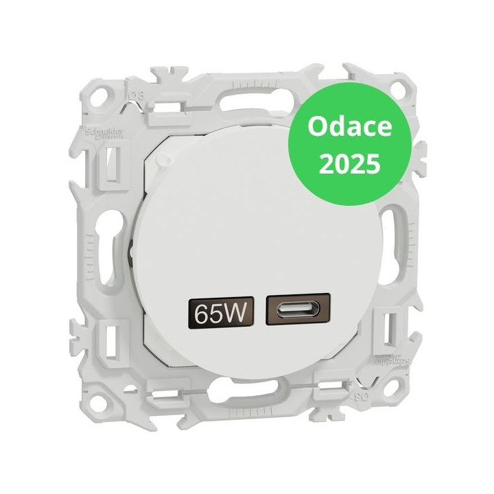 Schneider - Odace 2025 - chargeur USB-C 65W - forte puissance et charge rapide - blanc craie - Réf : S920406