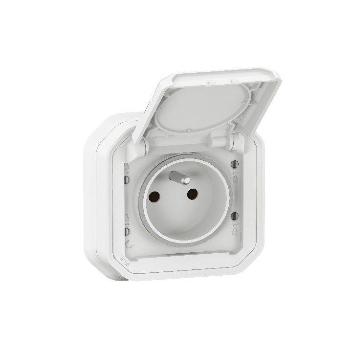 Legrand - Plexo L - Prise de courant 2P+T - 16A - Encastré - Blanc - IP55/IK08 - Réf : 069621L + 069692L