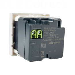 Legrand - Prise chargeur USB 2 - Type-C -  3A - 5V - 15W - 230V - 2 Modules - Blanc - Mosaic - Réf : 077590