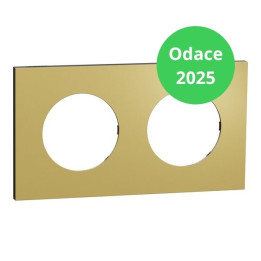 Schneider - Odace Métal 2025 - plaque de finition 2 poste - Effet laiton support noir - Réf : S916704