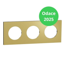 Schneider - Odace Métal 2025 - plaque de finition 3 postes - Effet laiton support noir - Réf : S916706