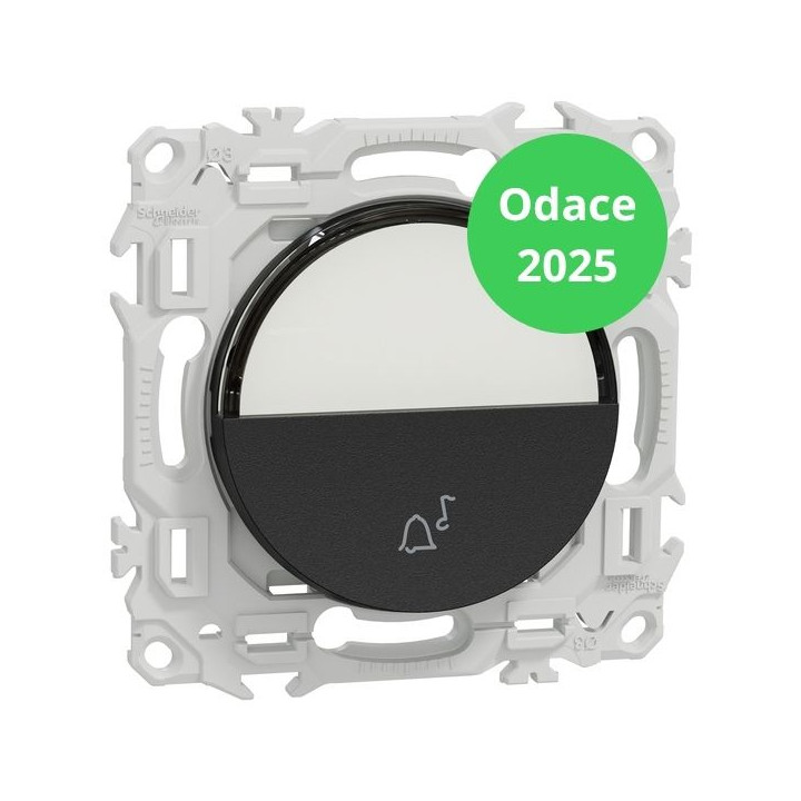 Schneider - Odace 2025 - Bouton poussoir porte-étiquette - symbole carillon - Noir onyx - Réf : S940246