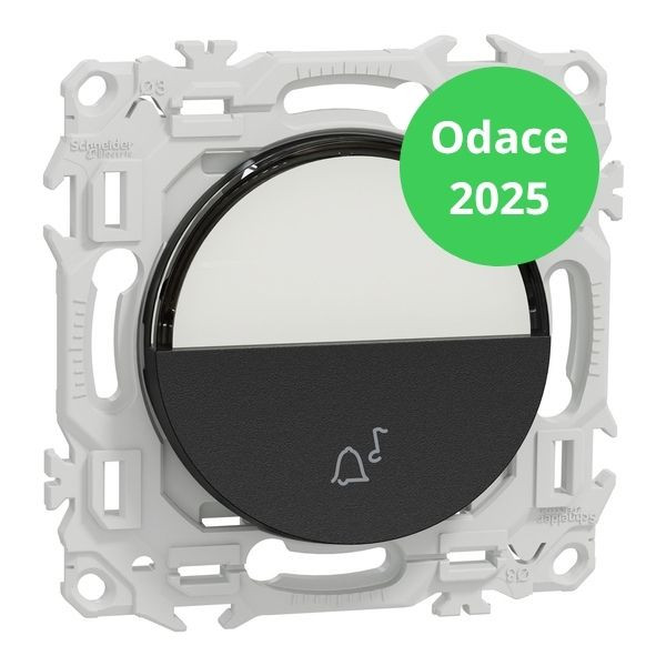 Schneider - Odace 2025 - Bouton poussoir porte-étiquette - symbole carillon - Noir onyx - Réf : S940246