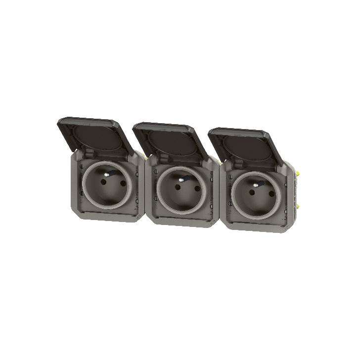 Legrand - Plexo L - Triple prise précâblée 2P+T - 16A - 230V - composable - Anthracite - horizontale - IP55/IK07 - Réf : 069844L