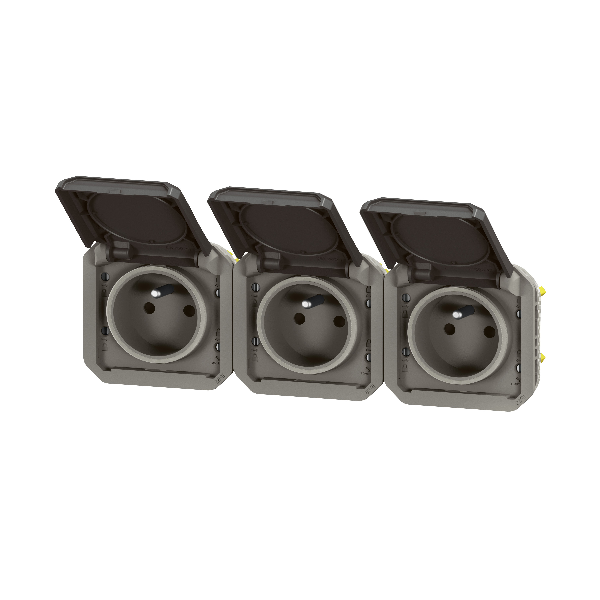 Legrand - Plexo L - Triple prise précâblée 2P+T - 16A - 230V - composable - Anthracite - horizontale - IP55/IK07 - Réf : 069844L