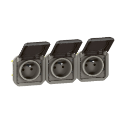 Legrand - Plexo L - Triple prise précâblée 2P+T - 16A - 230V - composable - Anthracite - horizontale - IP55/IK07 - Réf : 069844L