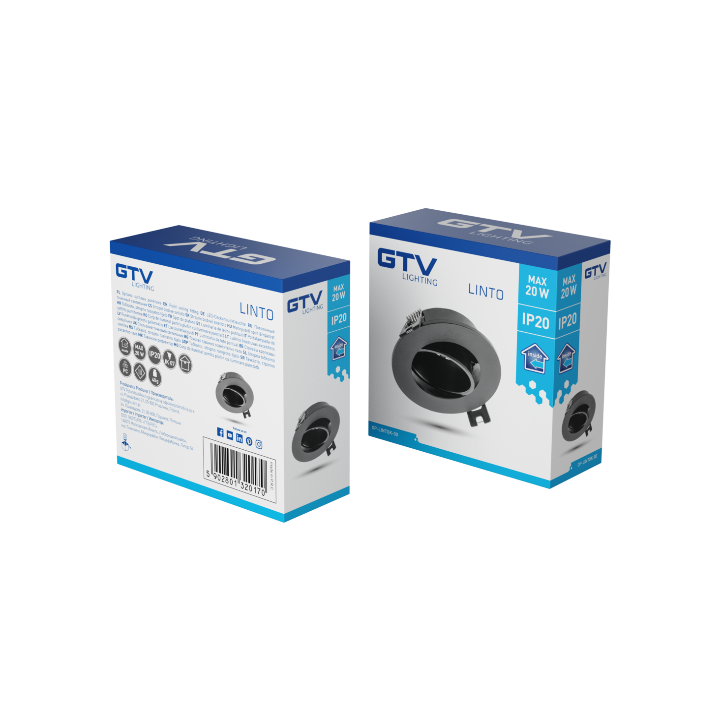 GTV Lighting - Support de spot plafond - rond - Noir - Ø90 mm - Réf : OP-LINTOK-00