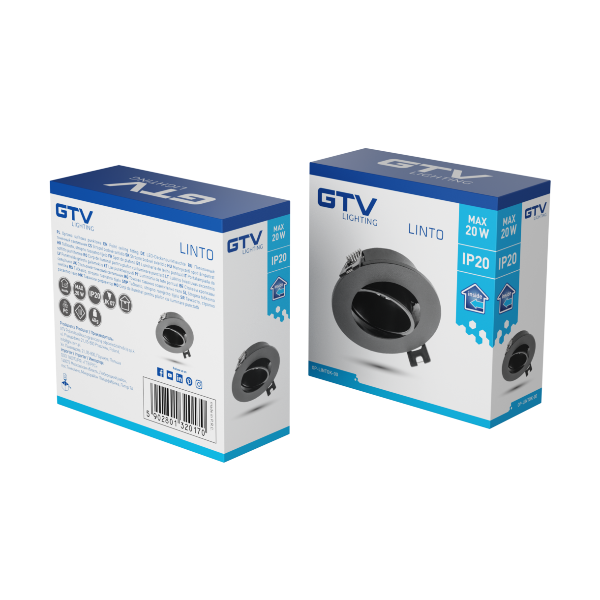 GTV Lighting - Support de spot plafond - rond - Noir - Ø90 mm - Réf : OP-LINTOK-00