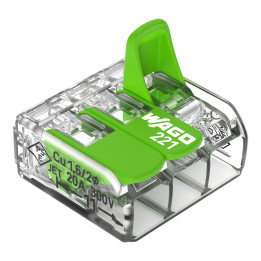 WAGO - Boîte de 50 Bornes GREEN Range auto fils souple / rigide 3 x (0,2 à 4mm2) - Réf : WAG 221-423