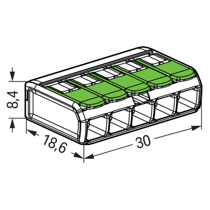 WAGO - Boîte de 25 Bornes GREEN Range auto fils souple / rigide 5 x (0,2 à 4mm2) - Réf : WAG 221-425
