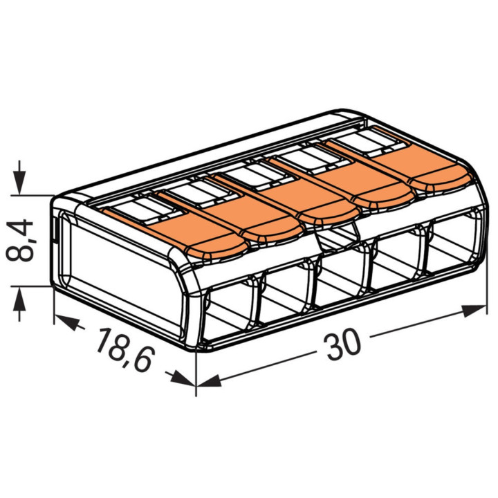 WAGO - Boîte de 25 Bornes auto fils Souple / Rigide 5 x (0.08 à 4mm2) - Réf.: WAG 221-415