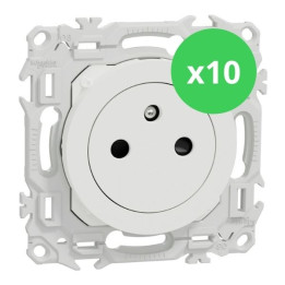 Schneider - Odace 2025 - LOT de 10 Prises de courant 2P+T affleurante - Blanc craie - Réf. : S920052 x 10