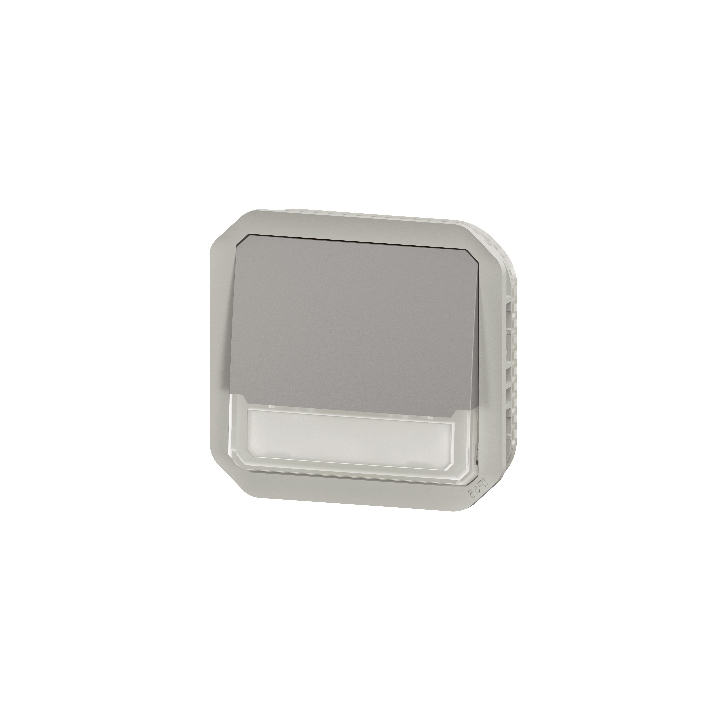 Legrand - Plexo L - Poussoir NO-NF lumineux porte-étiquette avec voyant - 10A - 250V - compo. - gris - IP55/IK08 - Réf : 069544l