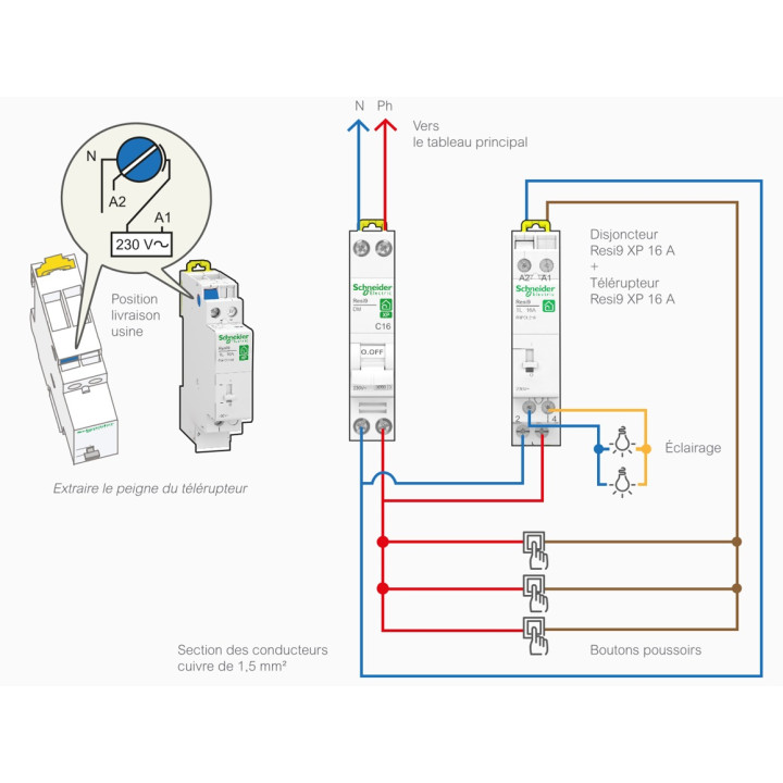 Schneider - Resi9 - Télérupteur TL Bipolaire - 2NO 16A - 250V - Réf : R9PCL216